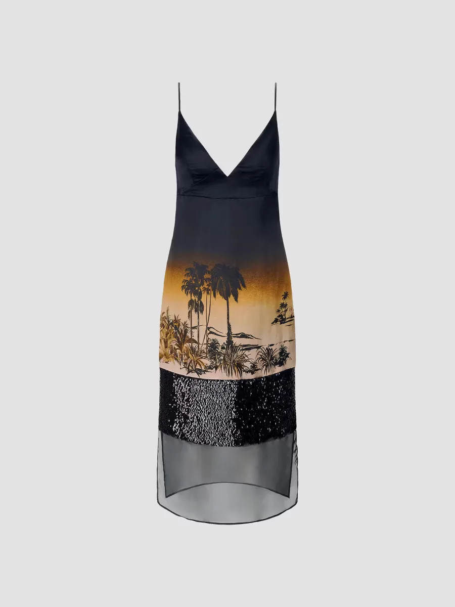 Nalu Printed Sequin-Embellished Linen-Silk Midi-Slipdress by STAUD