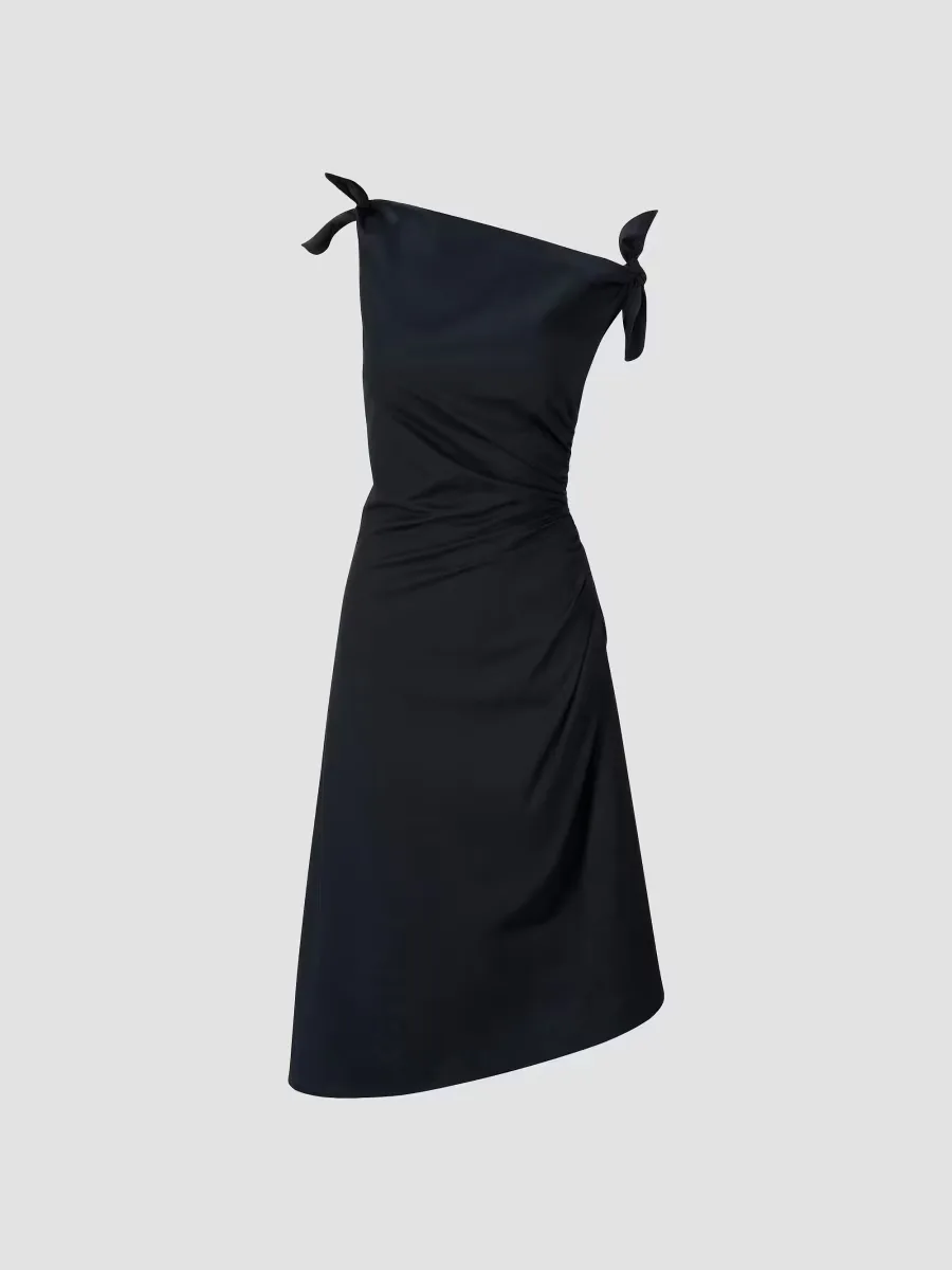 Bellaria Ruched Asymmetric Cotton Midi-Dress