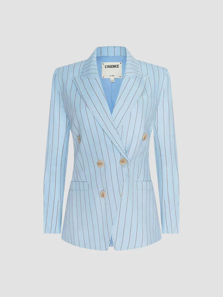 Kyomi Pinstriped Double-Breasted Blazer by L'AGENCE