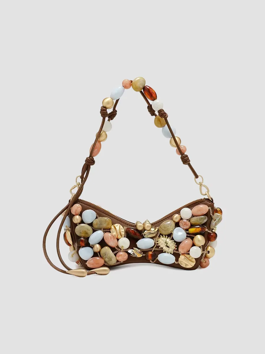Mercier Multicolored-Stone Leather Shoulder Bag by Cult Gaia