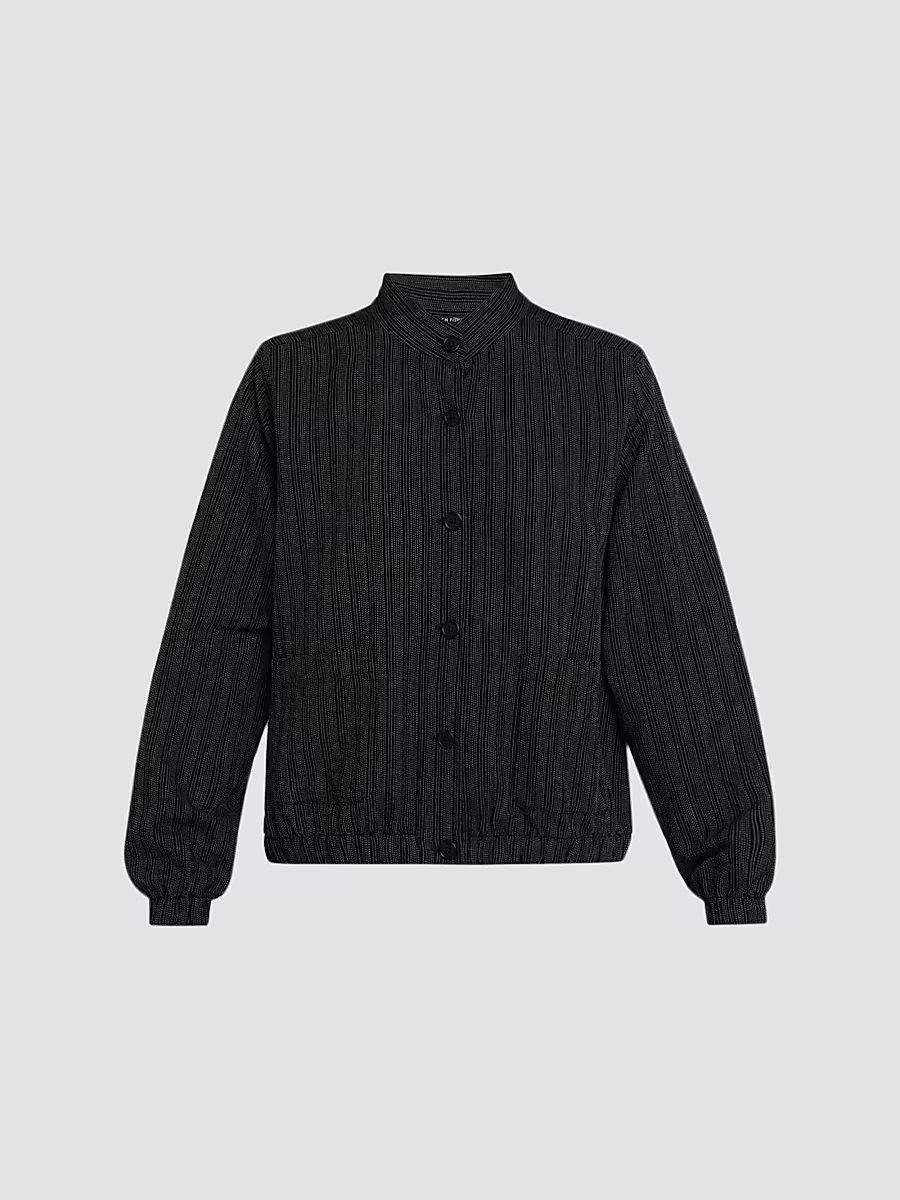 Yarn-Dyed Stripe Cotton Jacket by Eileen Fisher