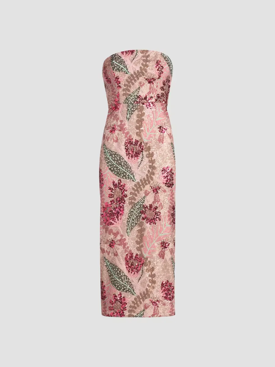 Esmeralda Sequined Bandeau Midi-Dress by Milly