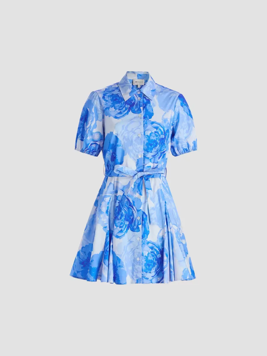 Juni Printed Stretch Cotton Poplin Mini-Shirtdress by Milly