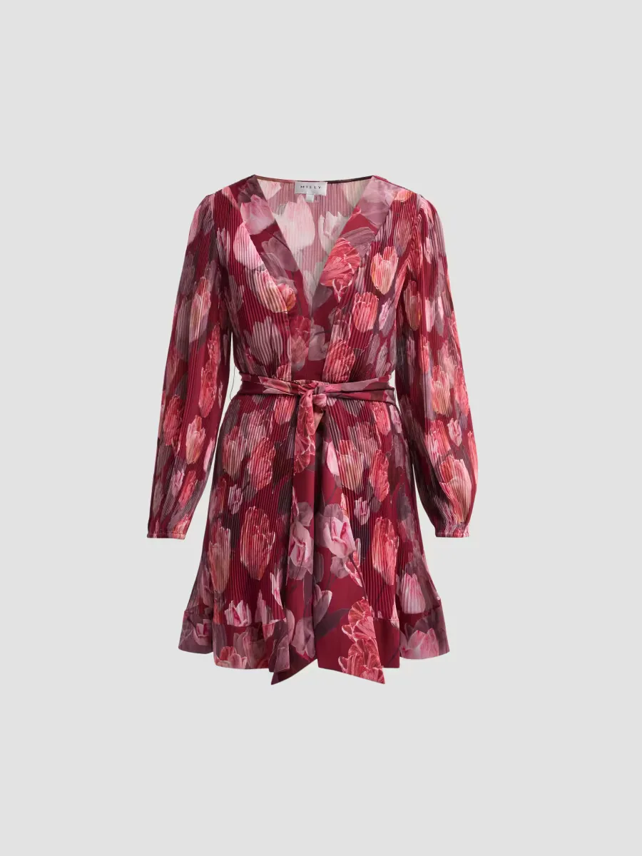 Liv Floral Pleated Tie-Waist Mini Dress by Milly