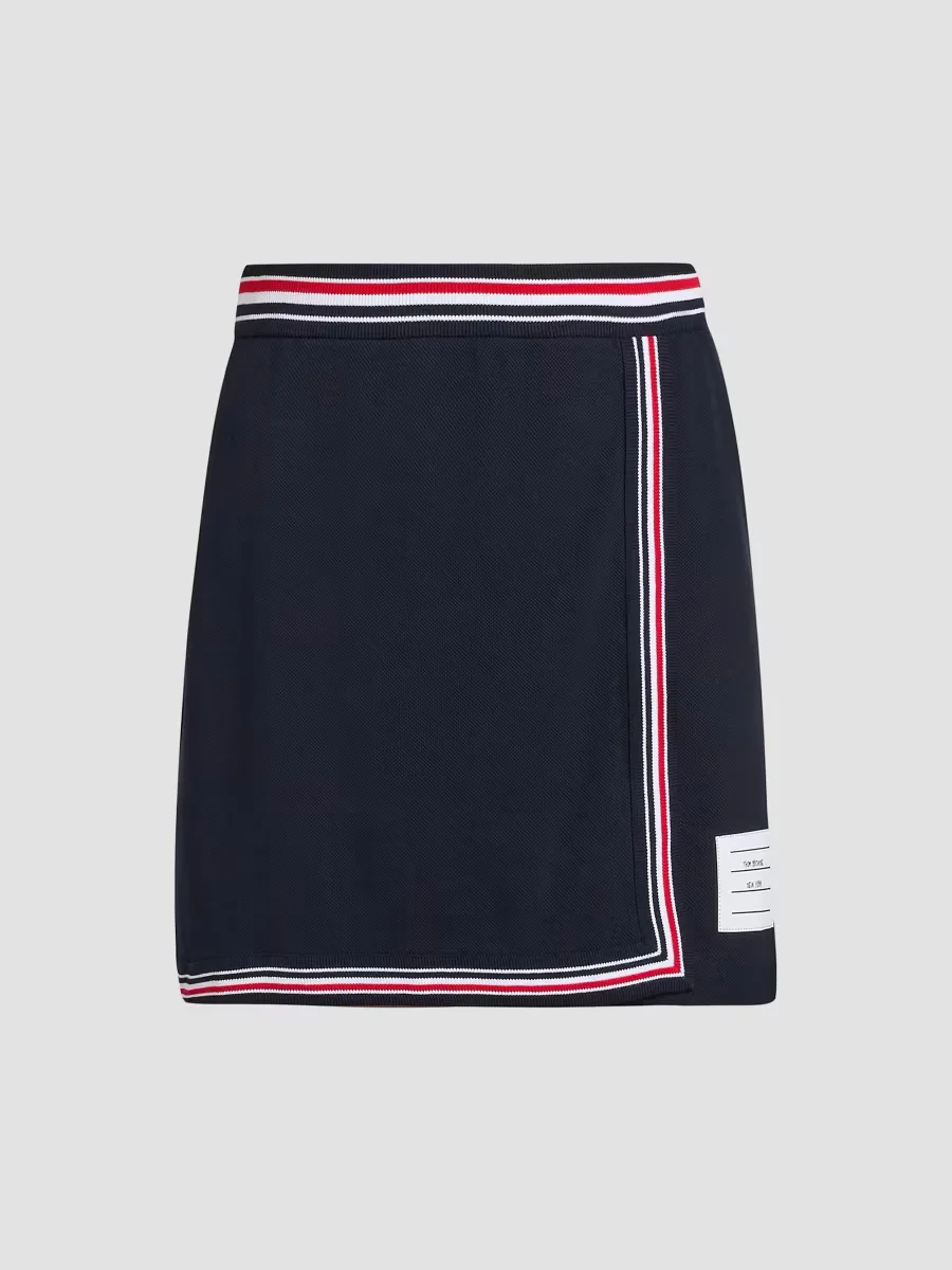 Classic Piqu Stripe Wrap-Style Miniskirt by Thom Browne