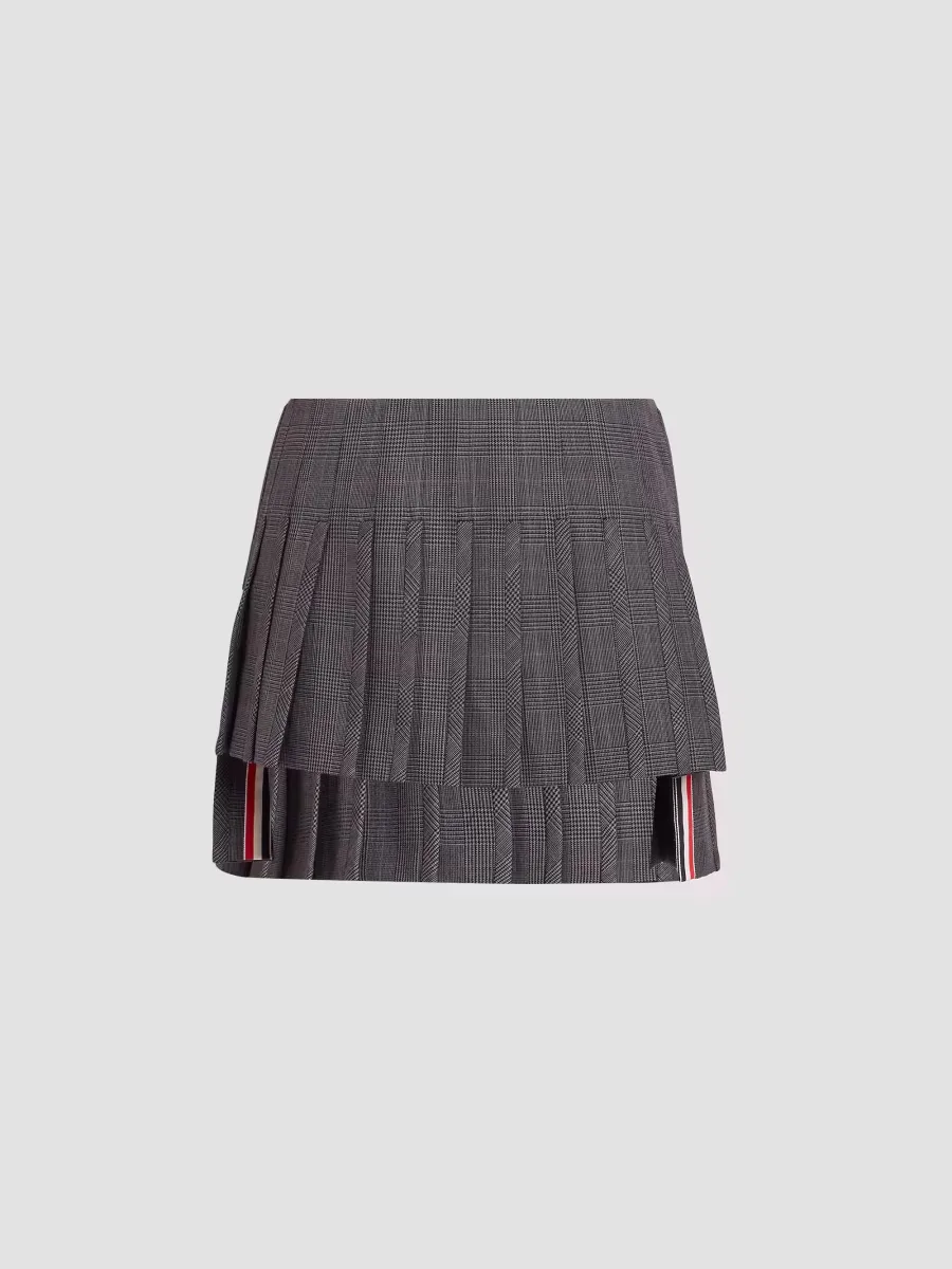 Plaid Virgin-Wool Pleated Mini Skirt by Thom Browne