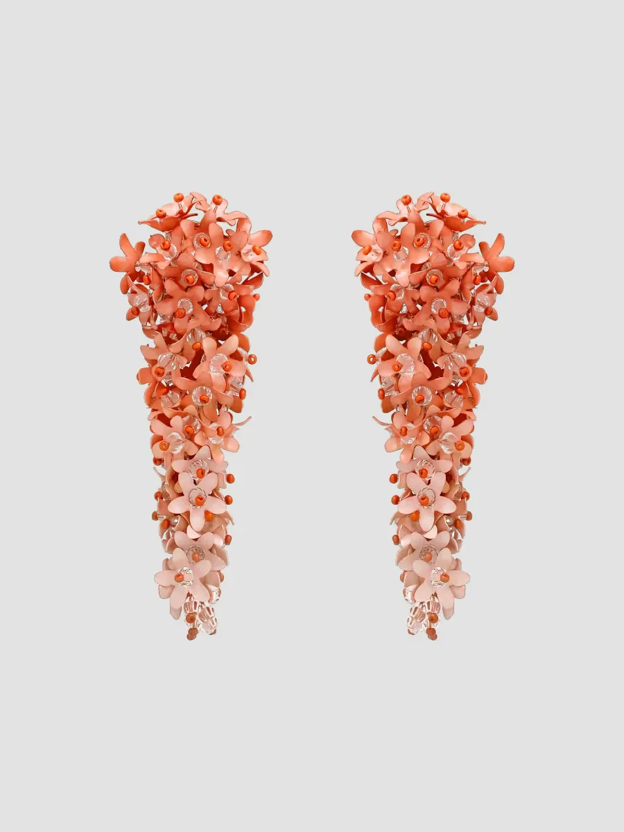 24K-Gold-Plated & Mixed-Media Cascading Flower Clip-On Earrings