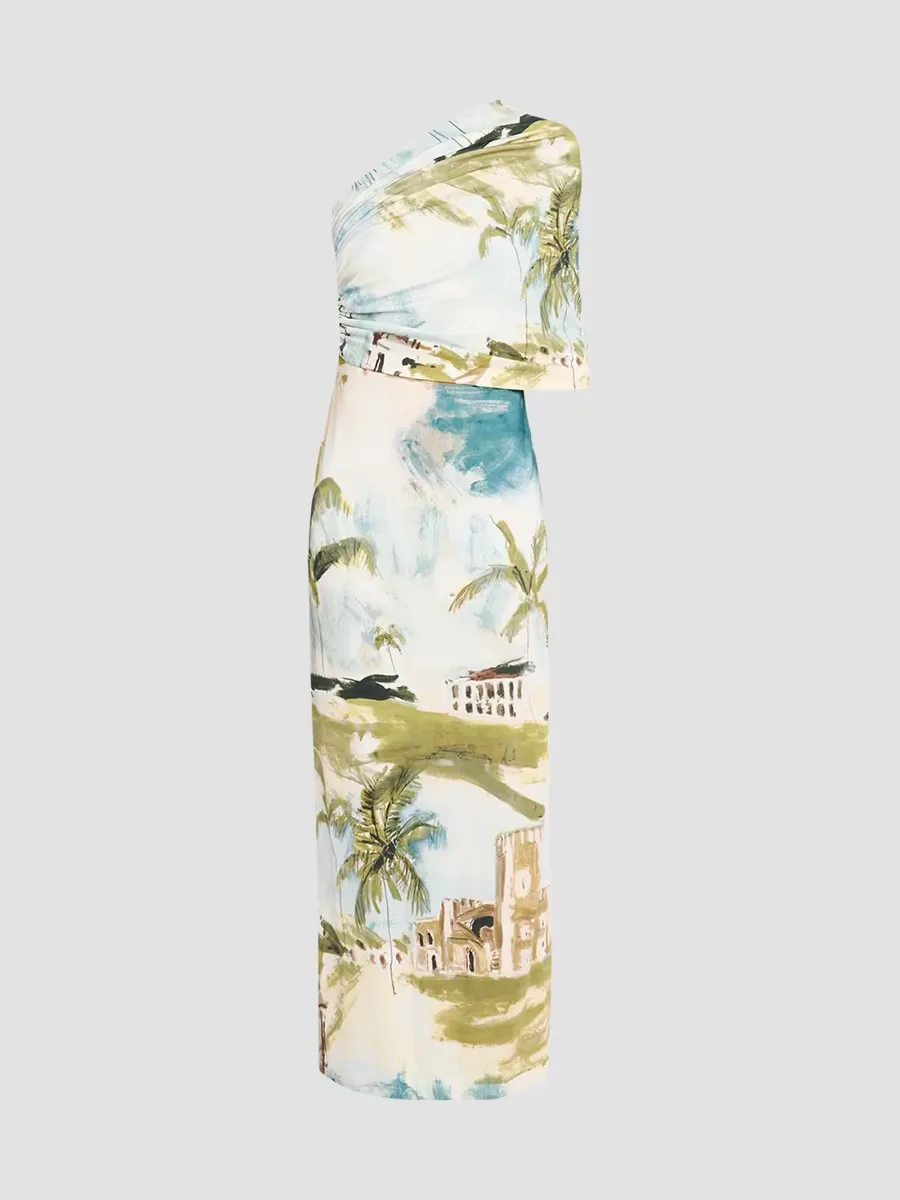 One-Shoulder Draped Jersey Gown by Oscar de la Renta