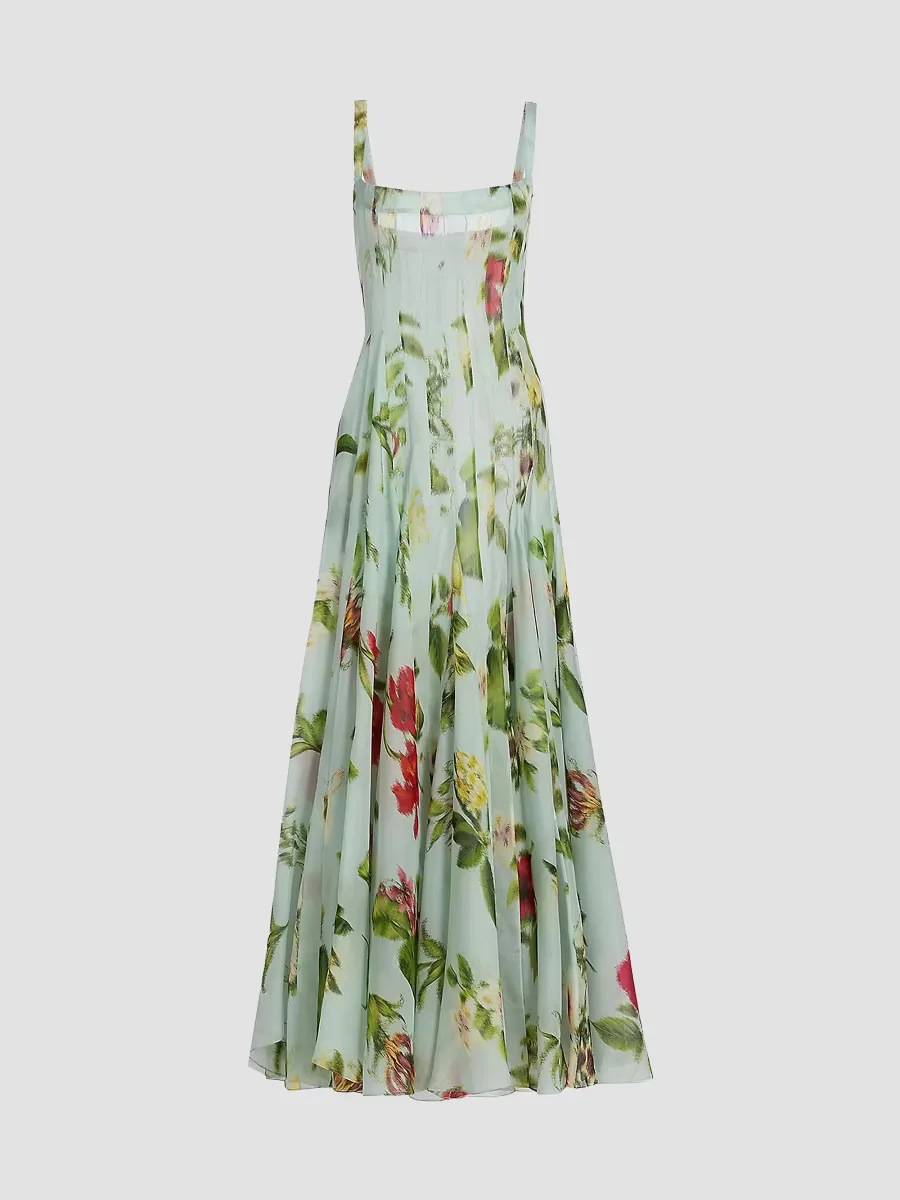 Floral Silk Gazar A-Line Gown by Oscar de la Renta