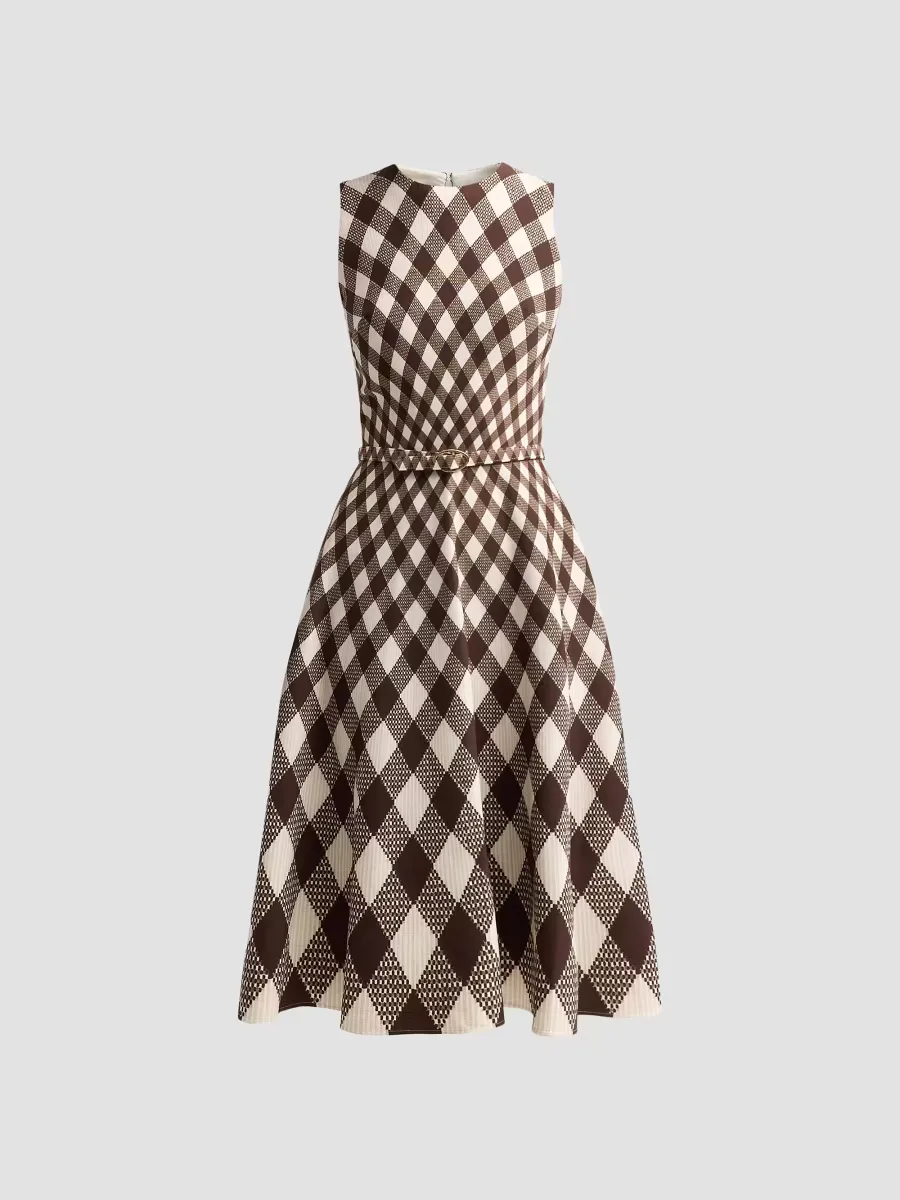 Argyle Degrade Wool Sleeveless Day Dress by Oscar de la Renta