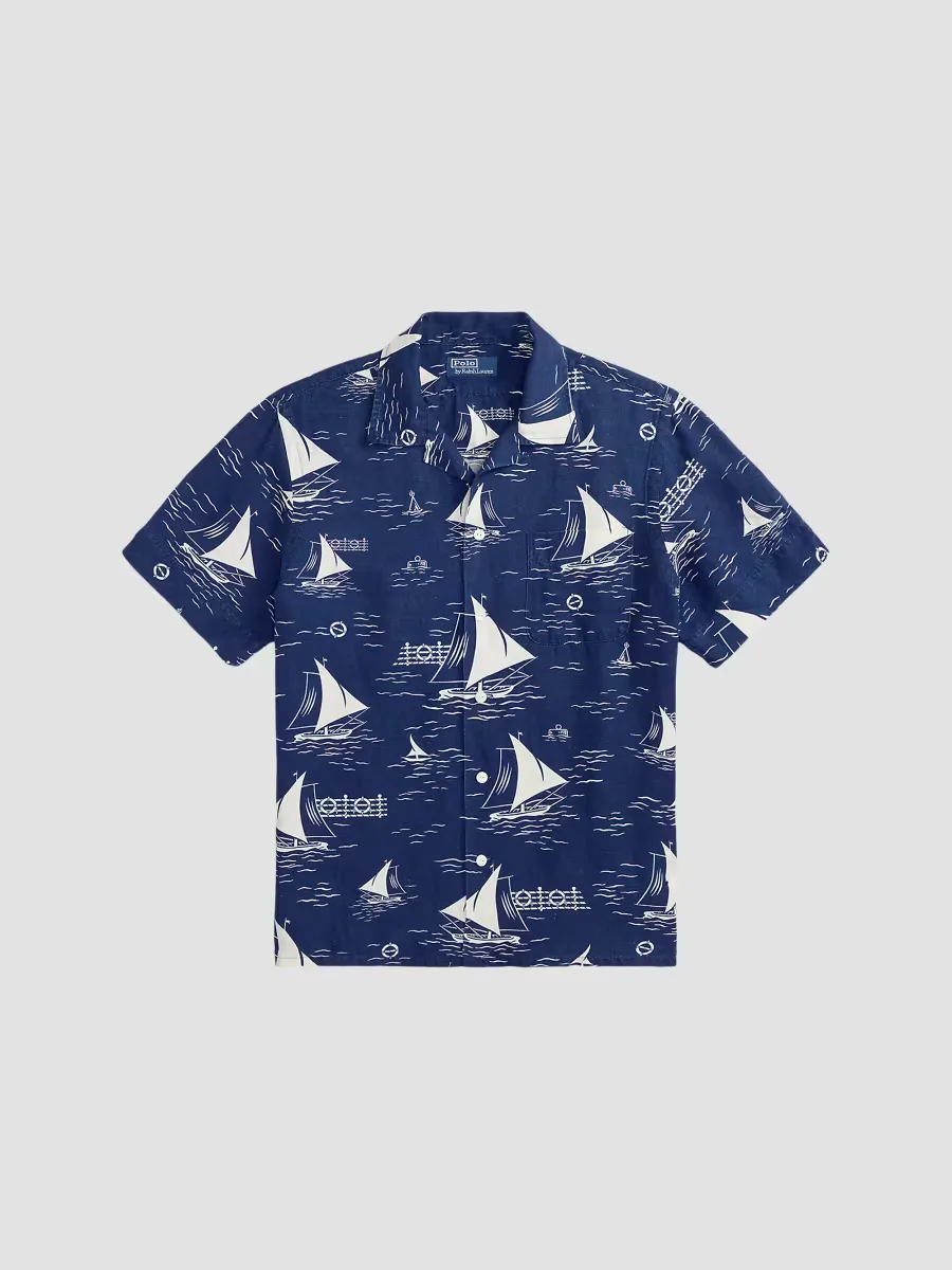 Sailboat-Print Linen-Silk Camp Shirt by Polo Ralph Lauren