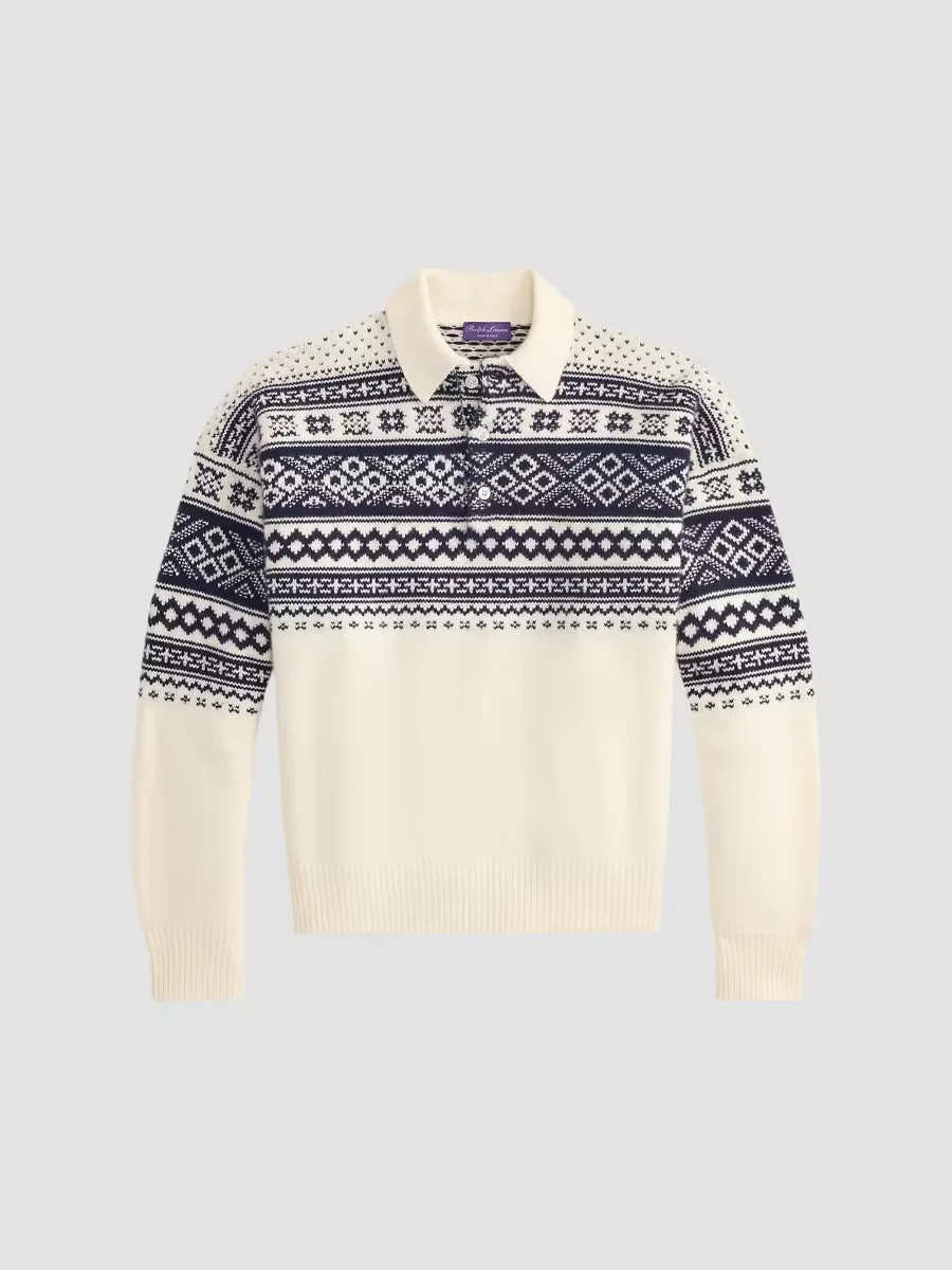 Purple Label Patterned Cashmere Polo-Collar Sweater by Ralph Lauren