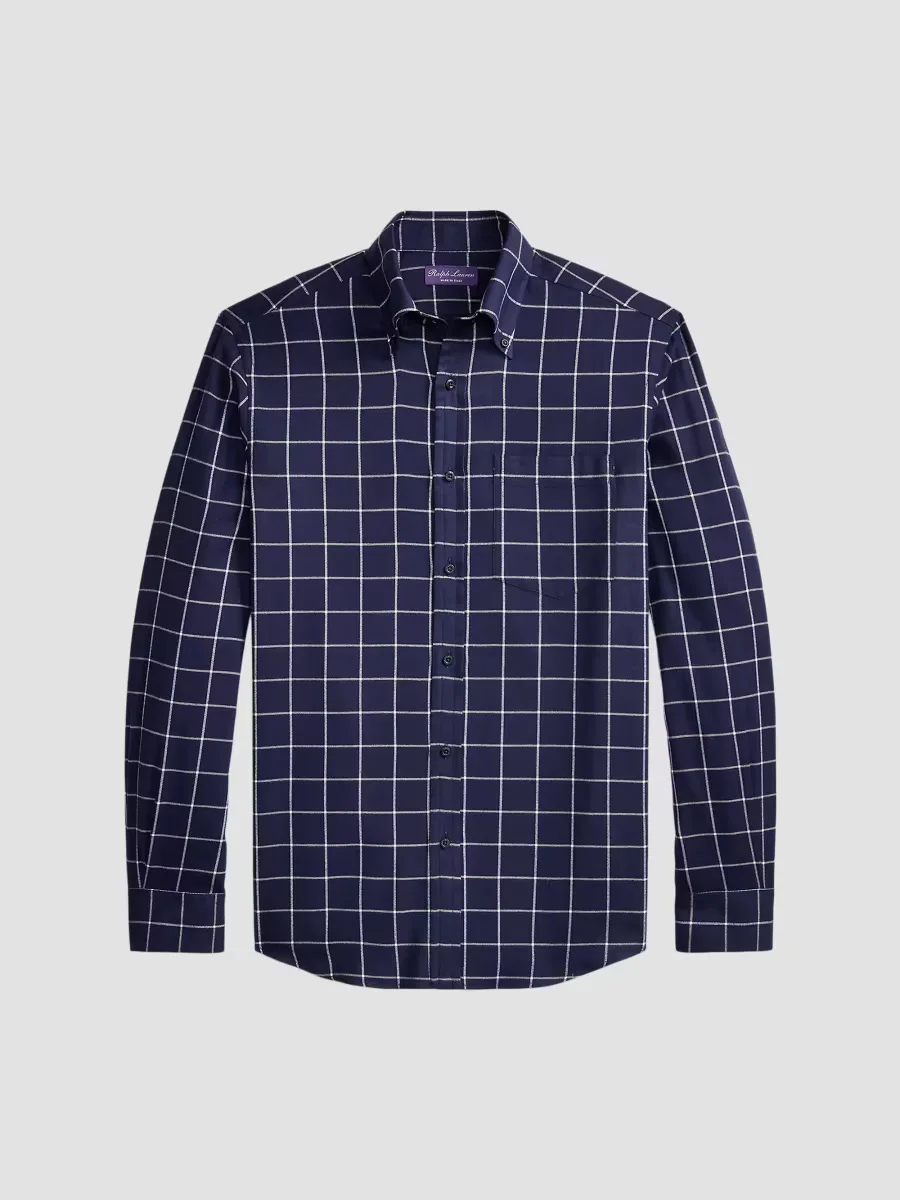 Purple Label Windowpane Cotton Oxford Shirt by Ralph Lauren