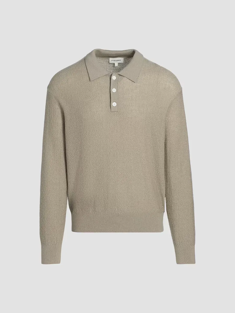 Textured Wool Long-Sleeve Polo Sweater by FRAME