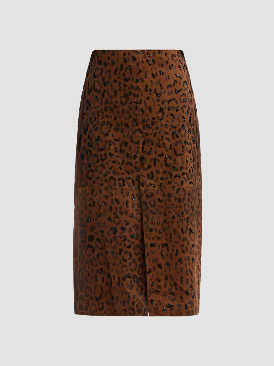Melissa Leopard-Print Suede Midi Skirt by Kobi Halperin