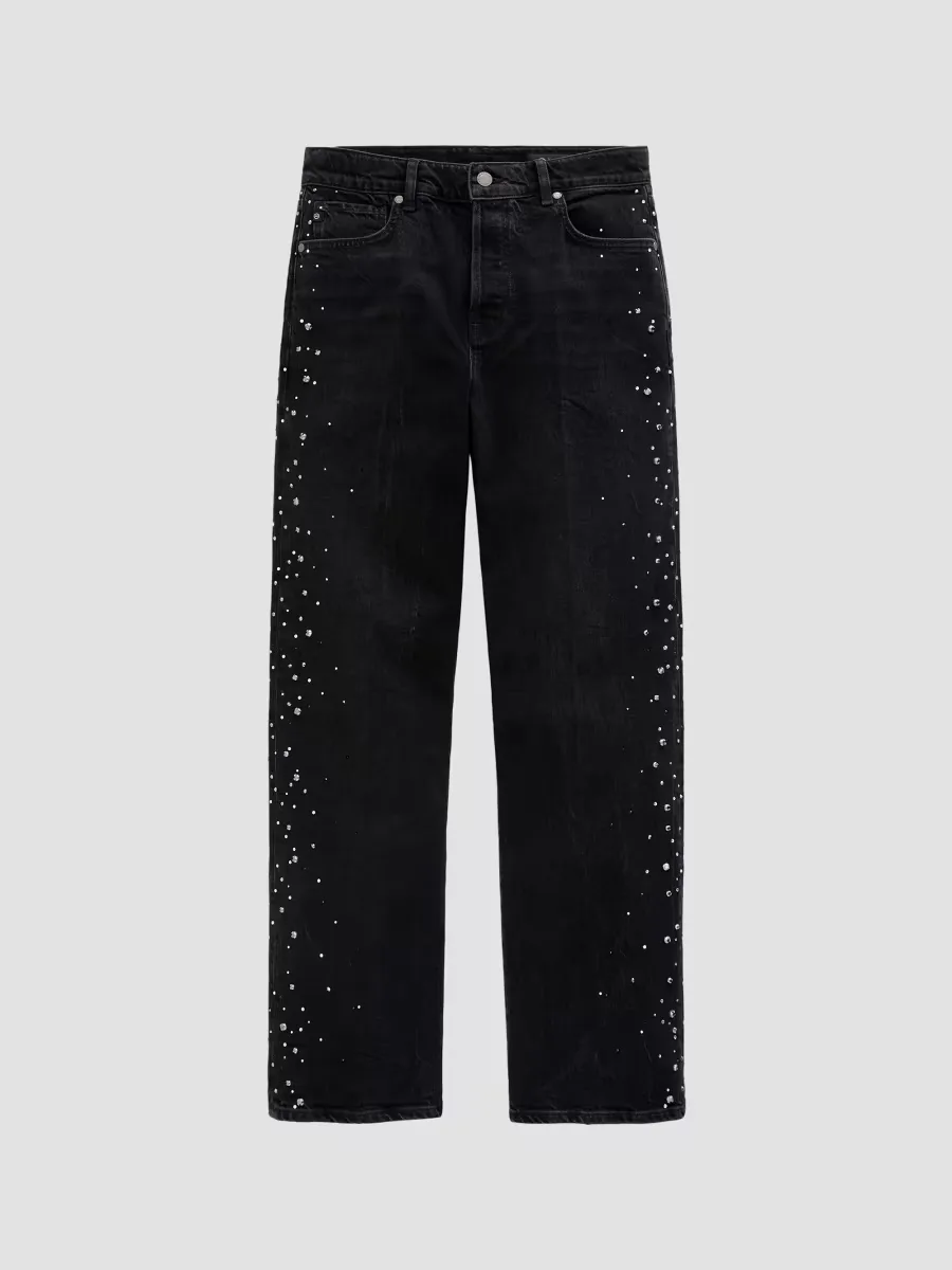 Billie Crystal-Embellished High-Rise Straight-Leg Jeans by AG