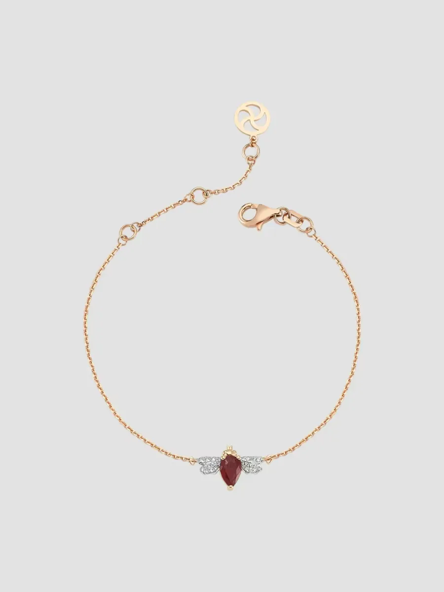 Bee Goddess Honey 14K Rose Gold, Ruby, & 0.05 TCW Diamond Bee Charm Bracelet by Goddess