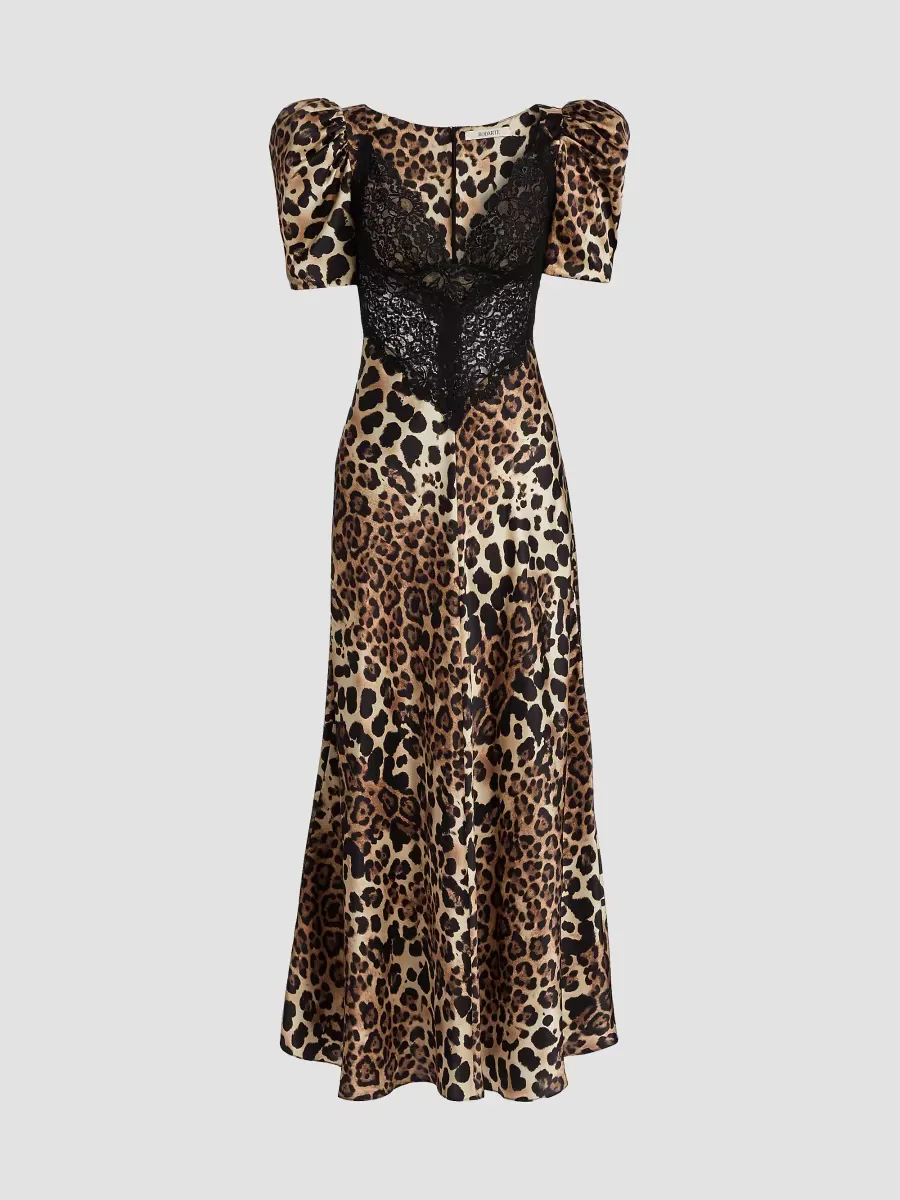Leopard Print Silk Lace-Trim Maxi Dress by Rodarte