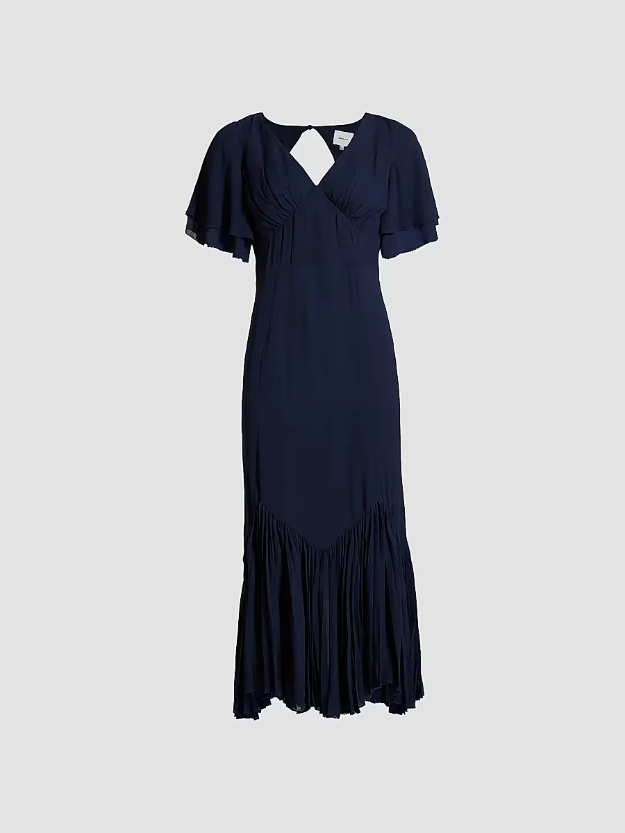 Salvia Pleated Ruffle Midi-Dress by Reformation