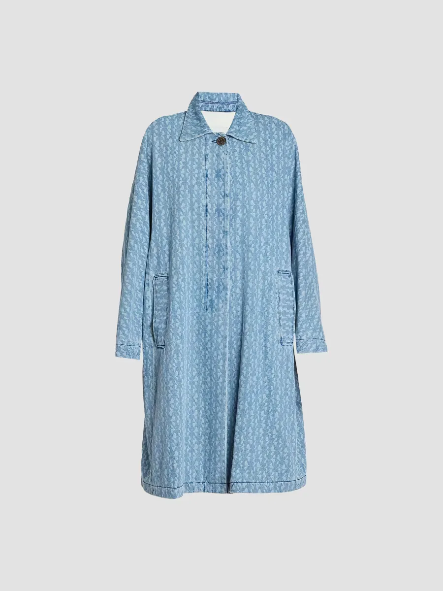 Roolsy Printed Denim Oversized Single-Breasted Coat by Dries Van Noten