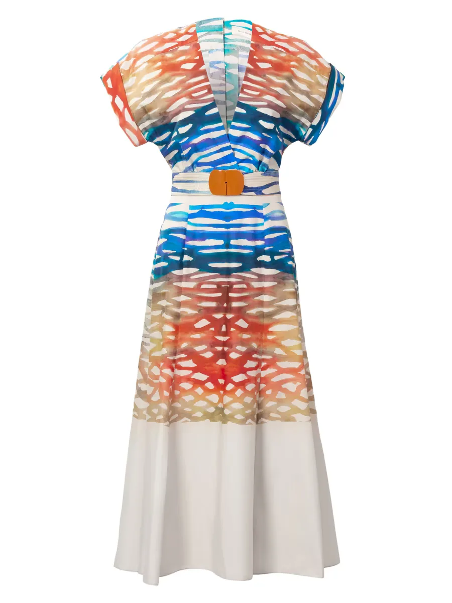 Sakura Coral Print Cotton Midi-Dress by Silvia Tcherassi