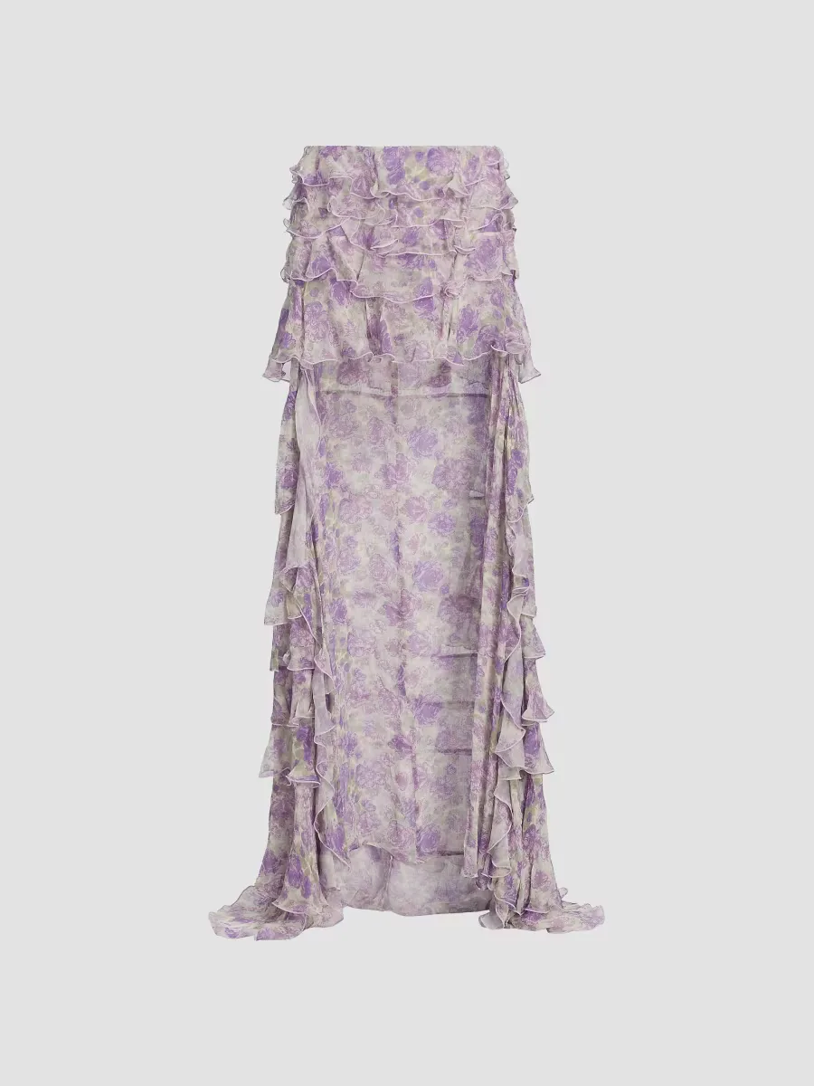 Laya Printed Ruffled Chiffon High-Low Skirt by Ronny Kobo