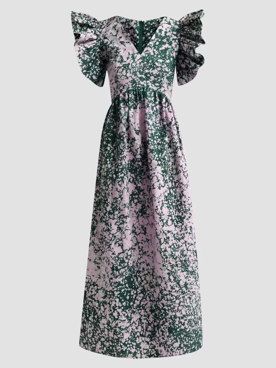 Bisi Cotton Flutter-Sleeve Maxi Dress by Busayo