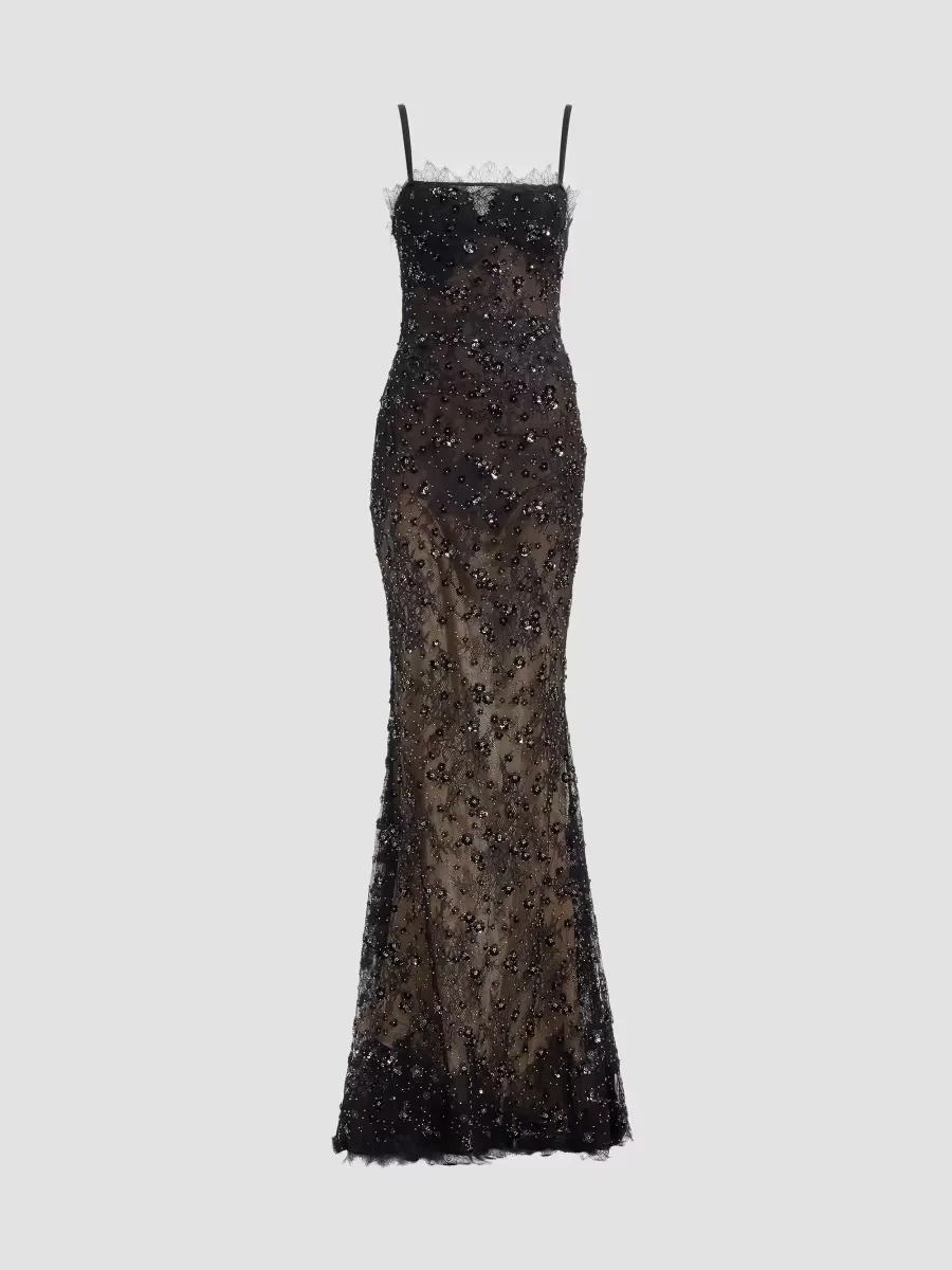 Sequined Embroidered Lace Mermaid Gown by Elie Saab