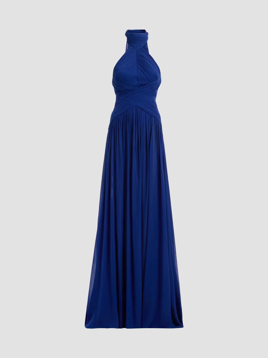 Halterneck Draped Silk Gown