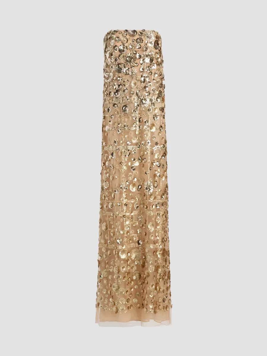 Strapless Embellished Flower Column Gown by Reem Acra