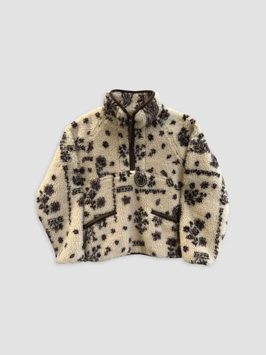 Printed Sherpa Half-Zip Pullover Top by KatieJ NYC
