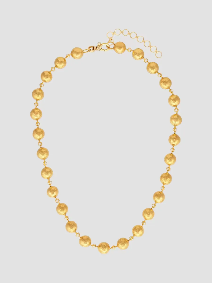 Spell Hammered Yellow Gold & 2.432 TCW Diamond Beaded Necklace by Gurhan