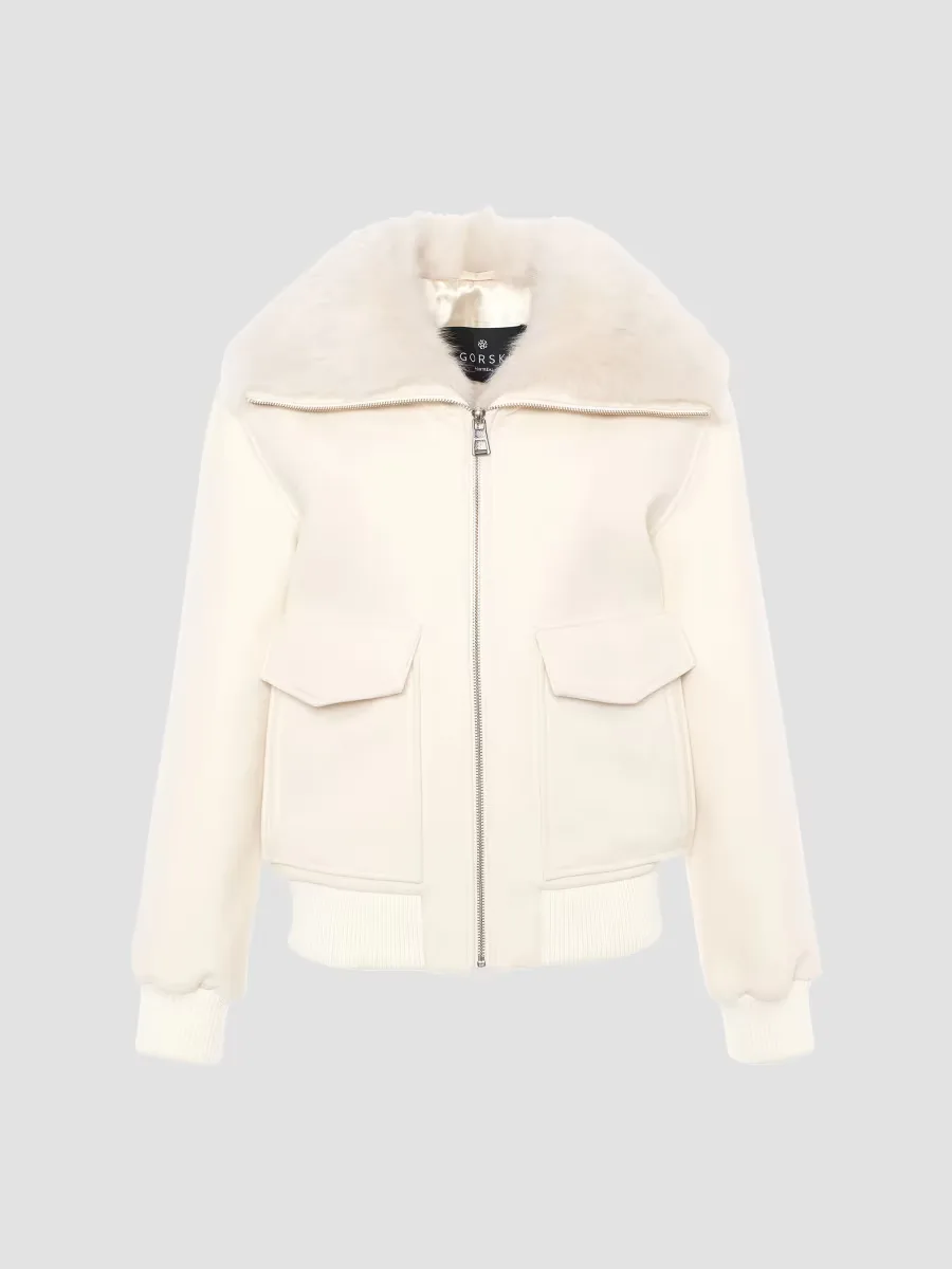 Fabric Coat with Select Shearling Lamb Collar by Gorski