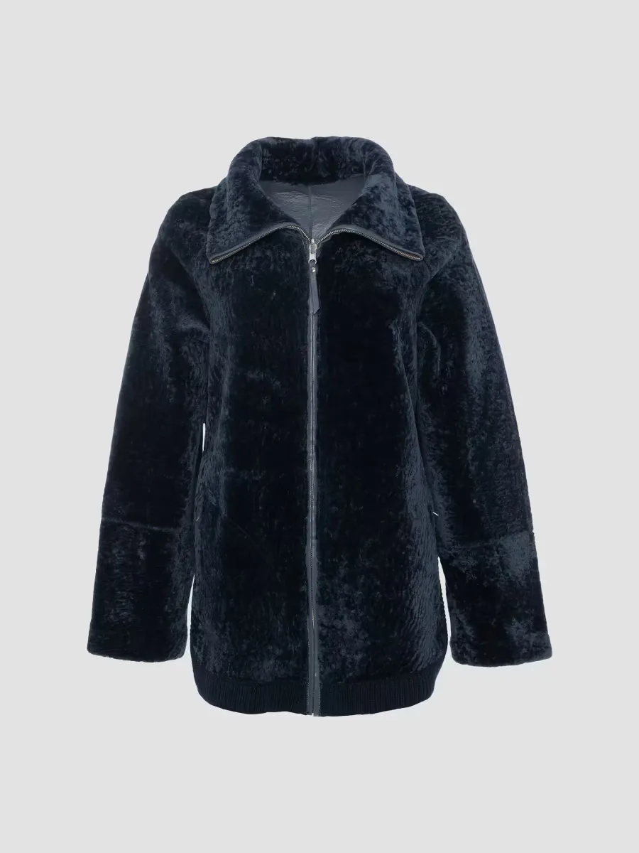 Textured Shearling Lamb Zip Coat by Gorski
