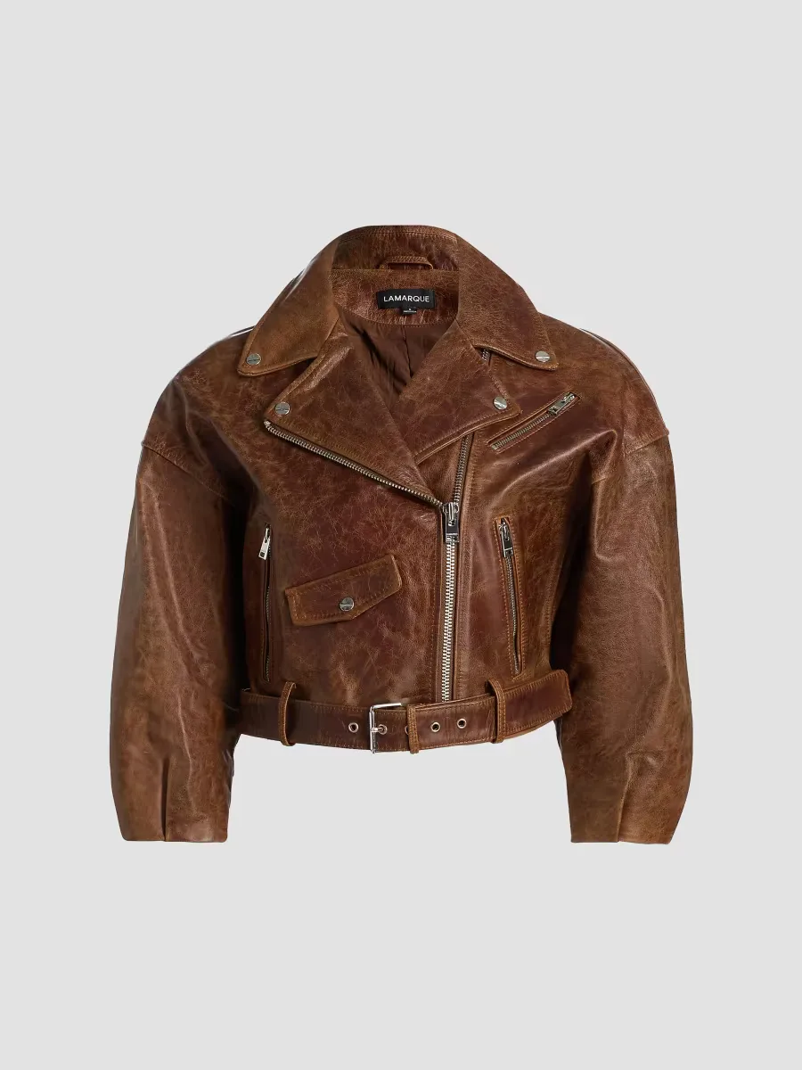 Vinnie Leather Crop Biker Jacket by Lamarque