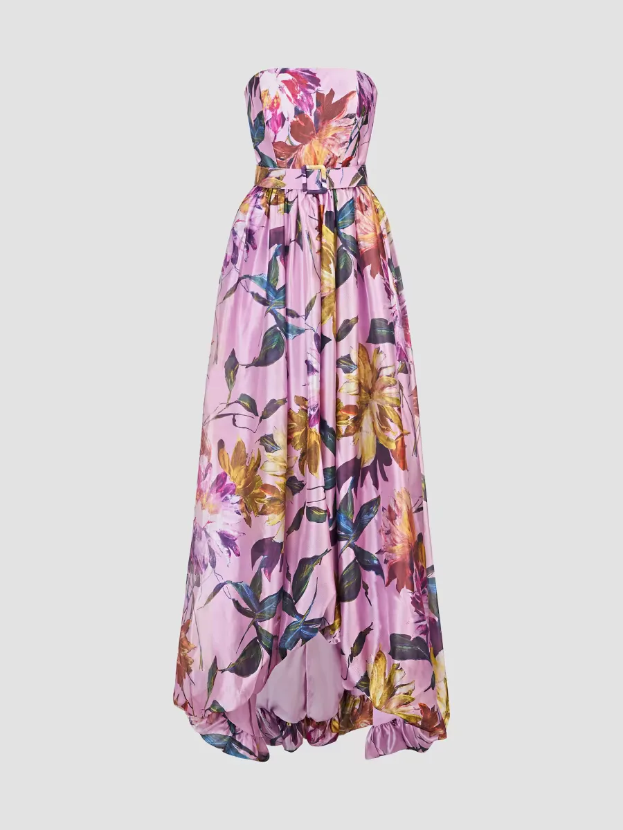 Evangeline Floral Organza Strapless Gown