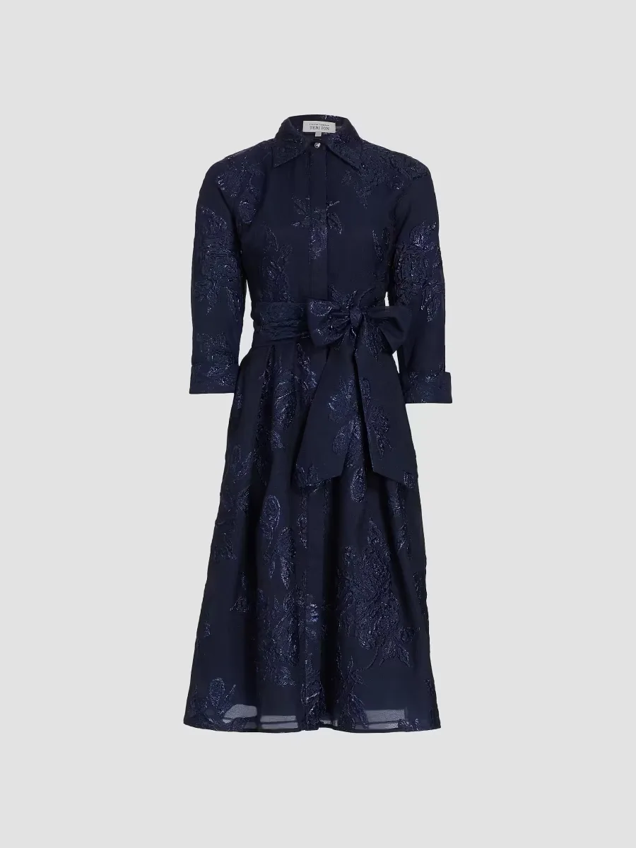 Jacquard Floral-Print Shirtdress