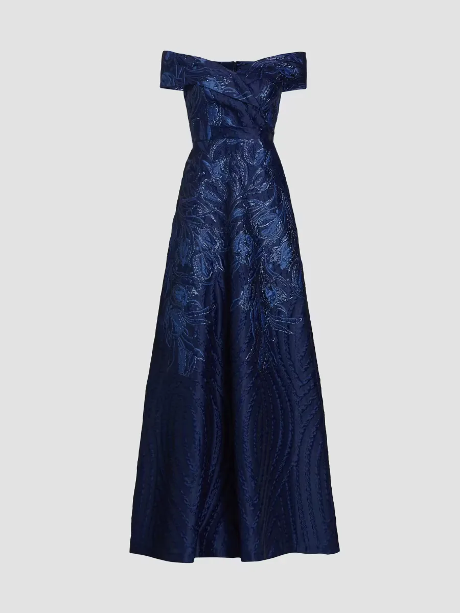 Metallic Floral Off-The-Shoulder Gown