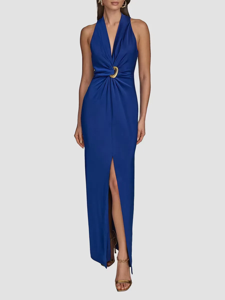 Gathered Satin Sleeveless Gown by Donna Karan New York