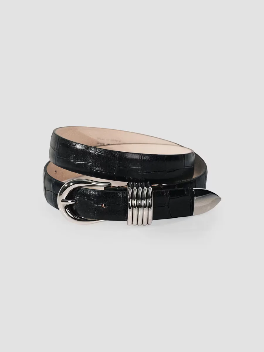 Hollyhock Alligator-Embossed Leather Belt by Dhanche