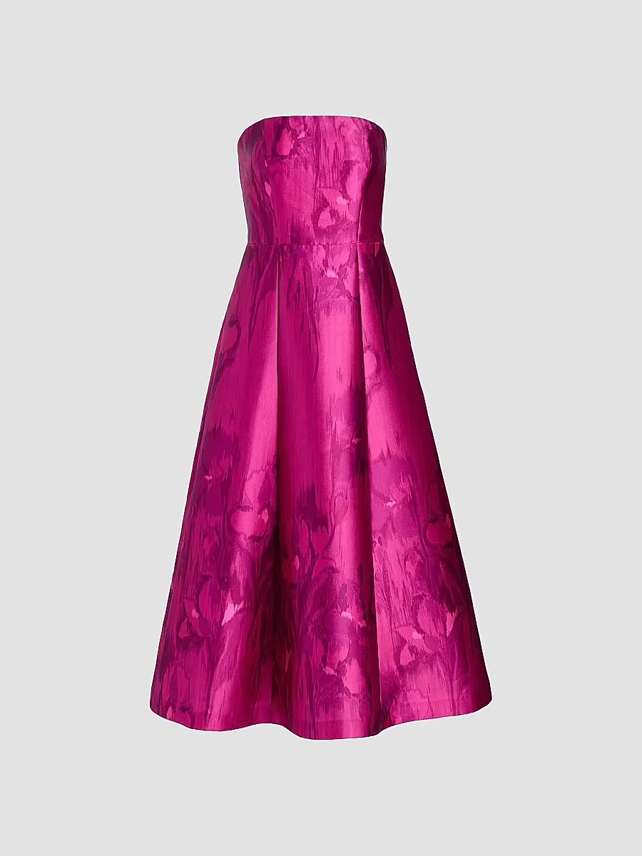 Natalie Floral Tea-Length Strapless Cocktail Dress by Kay Unger