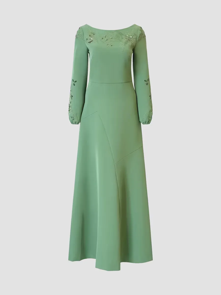 Valentina Embroidered Stretch-Crepe Fit & Flare Gown by Kay Unger