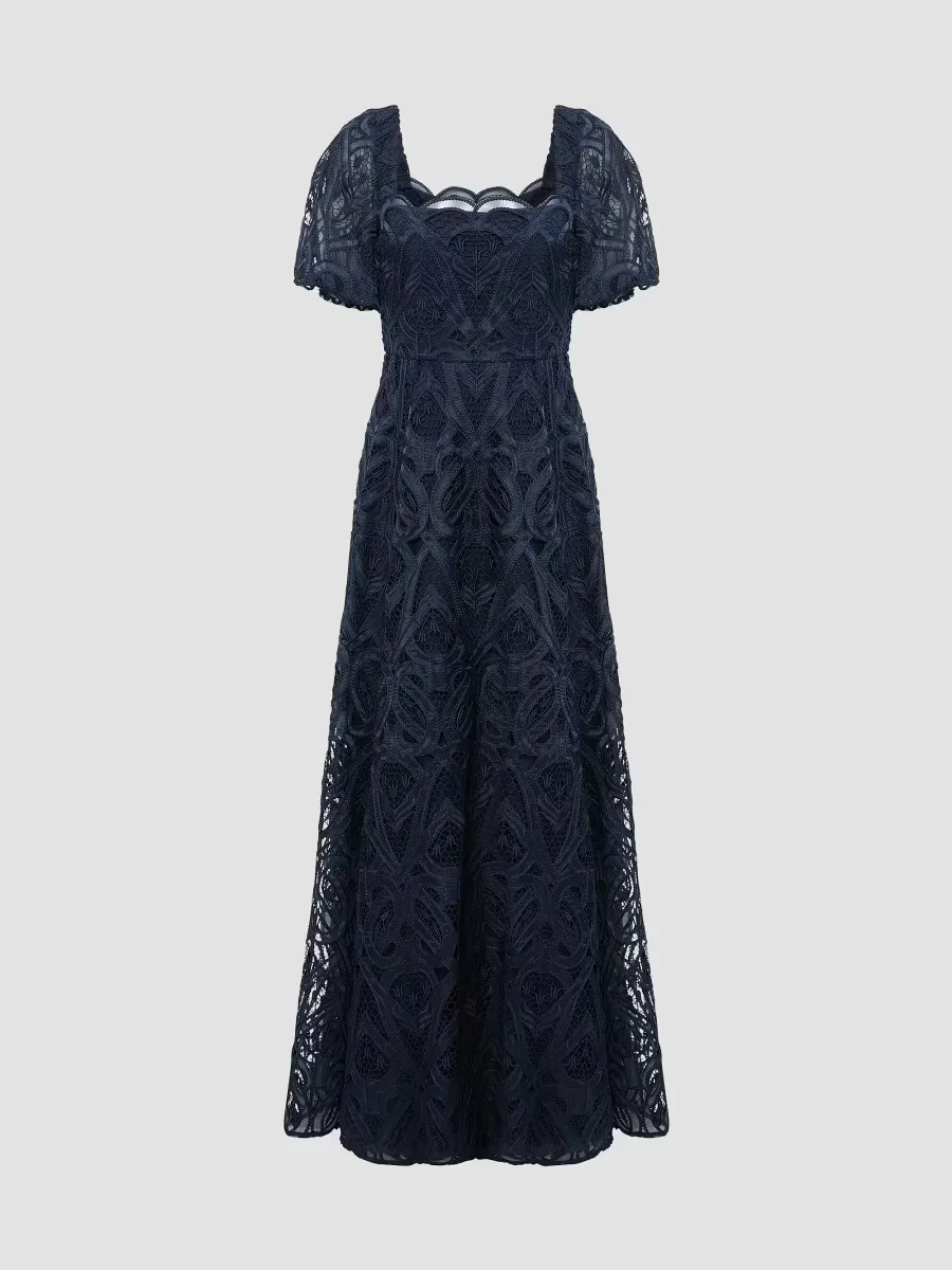 Dominique Lace Puff-Sleeve Gown by Theia