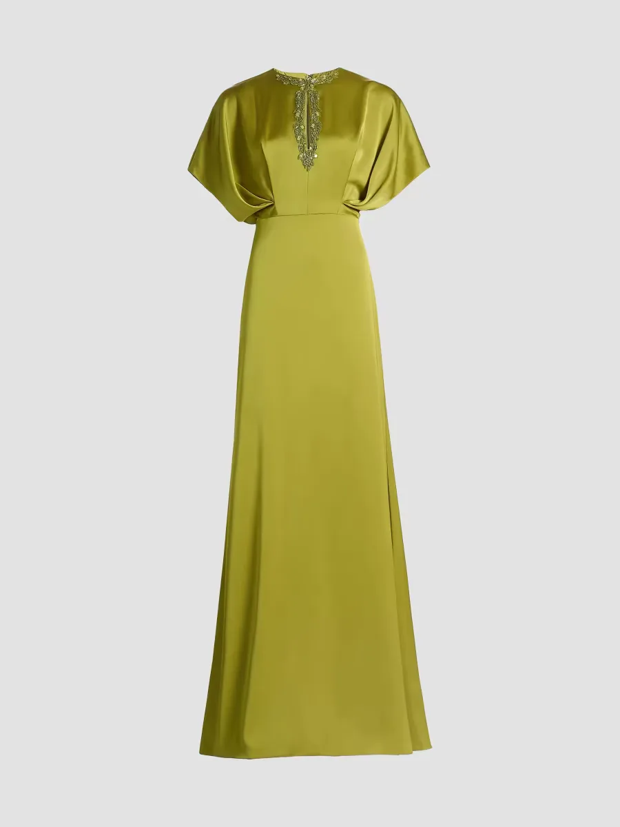 Fern Draped Satin Keyhole Gown by Theia