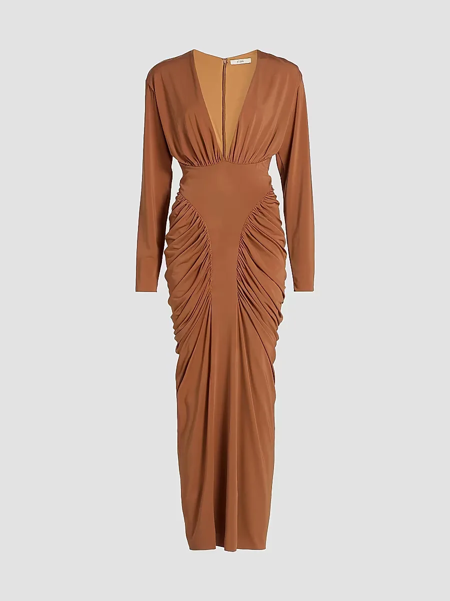 Athens Jersey Ruched Plunge Midi-Dress by Et Ochs