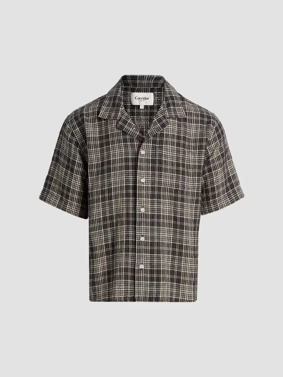 Plaid Seersucker Short-Sleeve Shirt