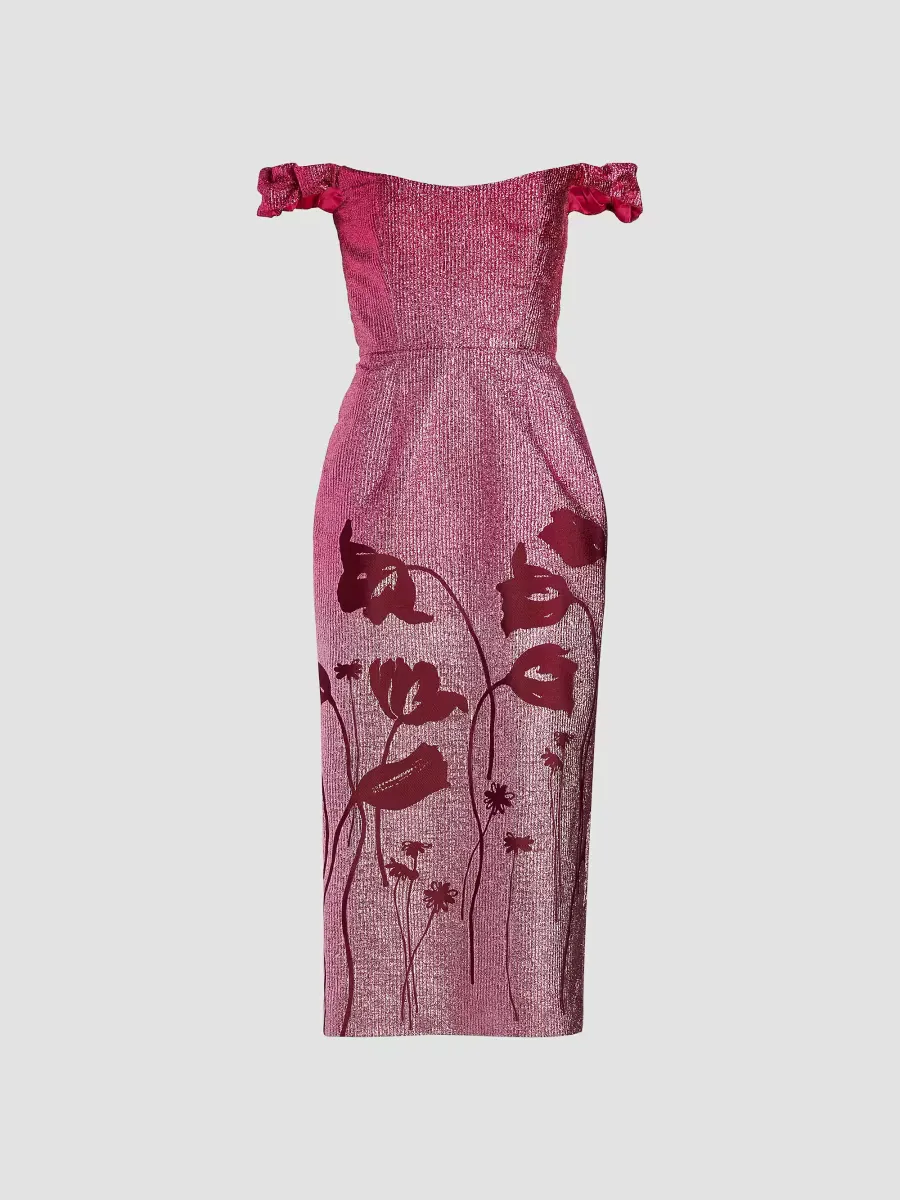 Amina Floral Metallic Ombre Off-The-Shoulder Midi-Dress by Markarian