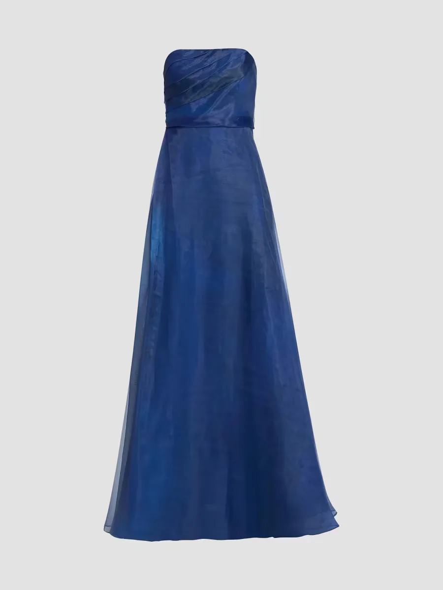 Draped Organza Strapless Gown by Rene Ruiz Collection