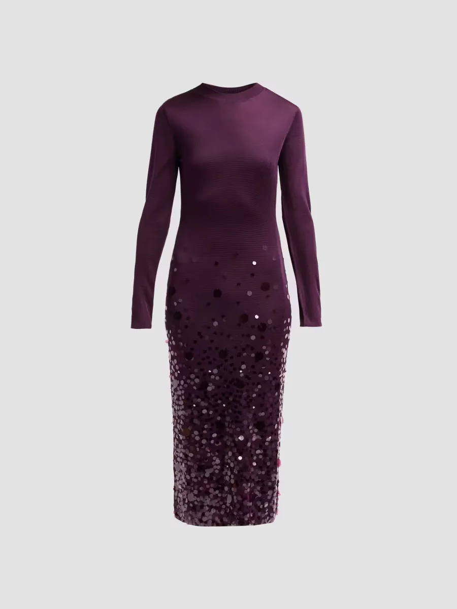 Sequined Stretch Crewneck Midi Dress by Carolina Herrera