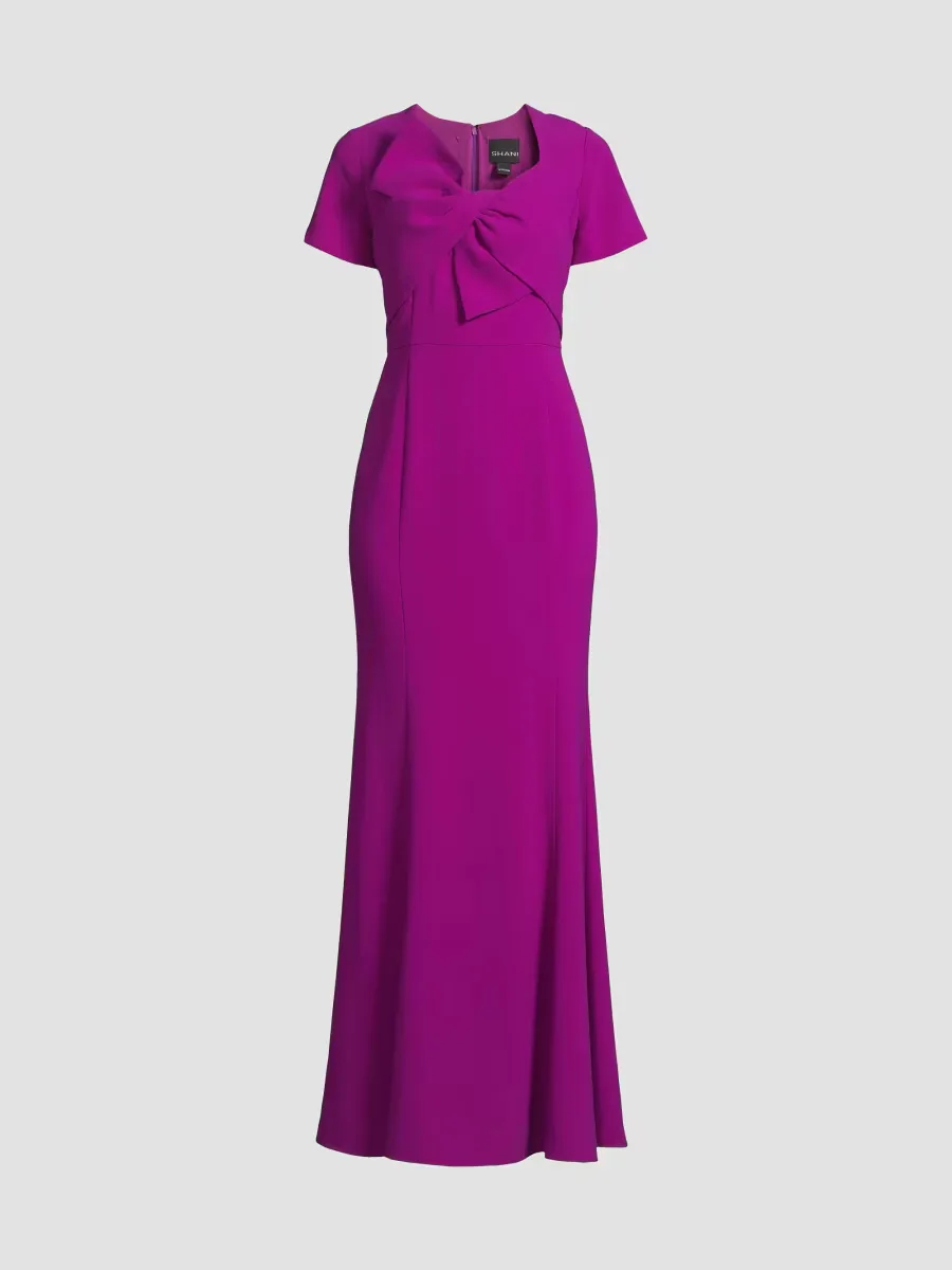 Crepe Bow Bodice Gown by Shani